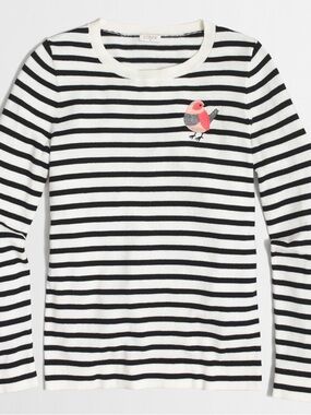 J.Crew Women’s Striped Embroidered Bird Teddie Sweater; Medium